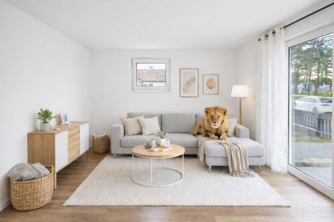 einladendes Wohnzimmer mit Zugang zur Terrasse