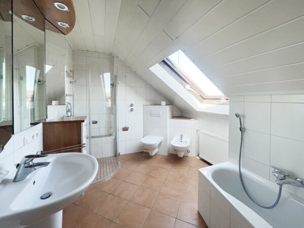 helles Bad mit Dusche und Badewanne und Bidet