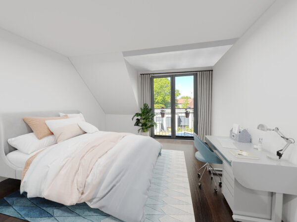 lichtdurchflutetes Zimmer mit Zugang zum Balkon