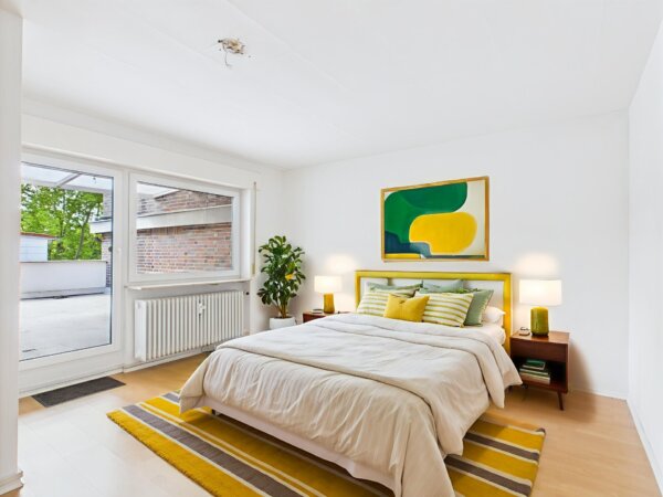 Schlafzimmer mit weiterem Terrassenzugang - Visualisierung Möblierung