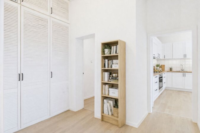 KI-möbliertes Bild - zentraler Flur mit Einbauschrank