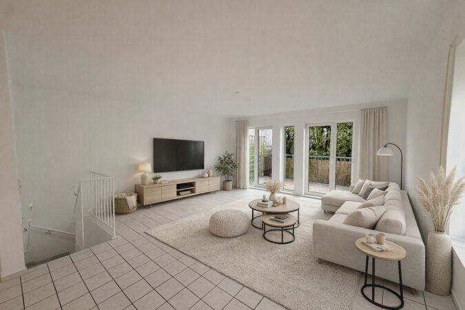 KI möbliertes Bild - offener Wohn- & Essbereich