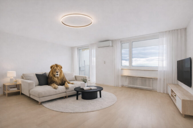 großzügiger Wohnbereich mit Zugang zum Balkon