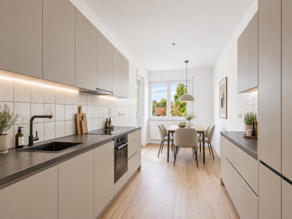 Küche ebenfalls mit Zugang zum Balkon - Visualisierung Einrichtungsbeispiel