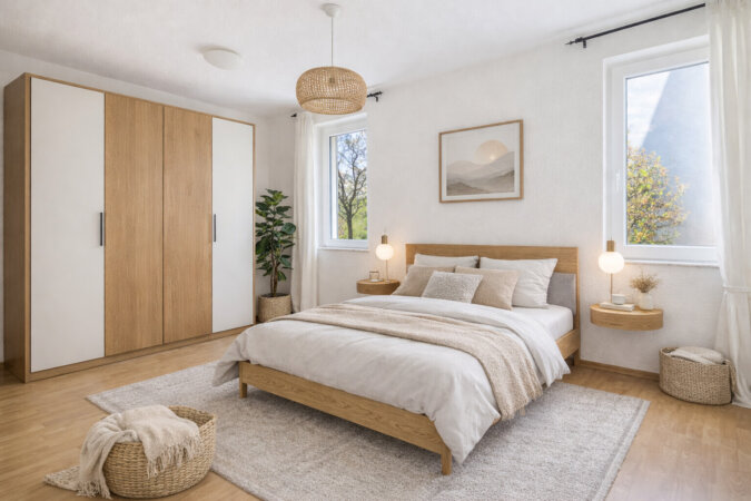 KI Visualisierung - Einrichtungsbeispiel gemütliches Schlafzimmer