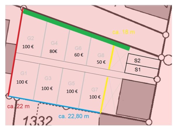 Grundriss für Gartenpazellen mit Preisen