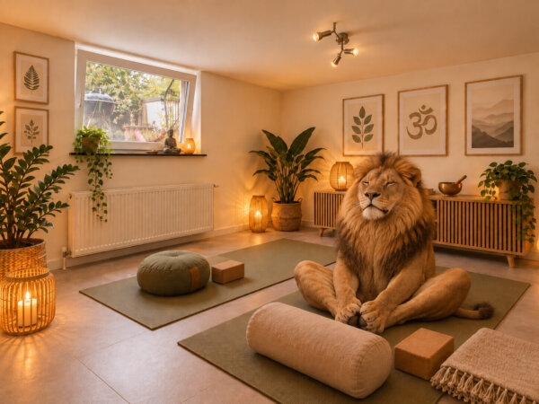 Visualisierung Einrichtungsbeispiel Yoga-Raum mit Löwe